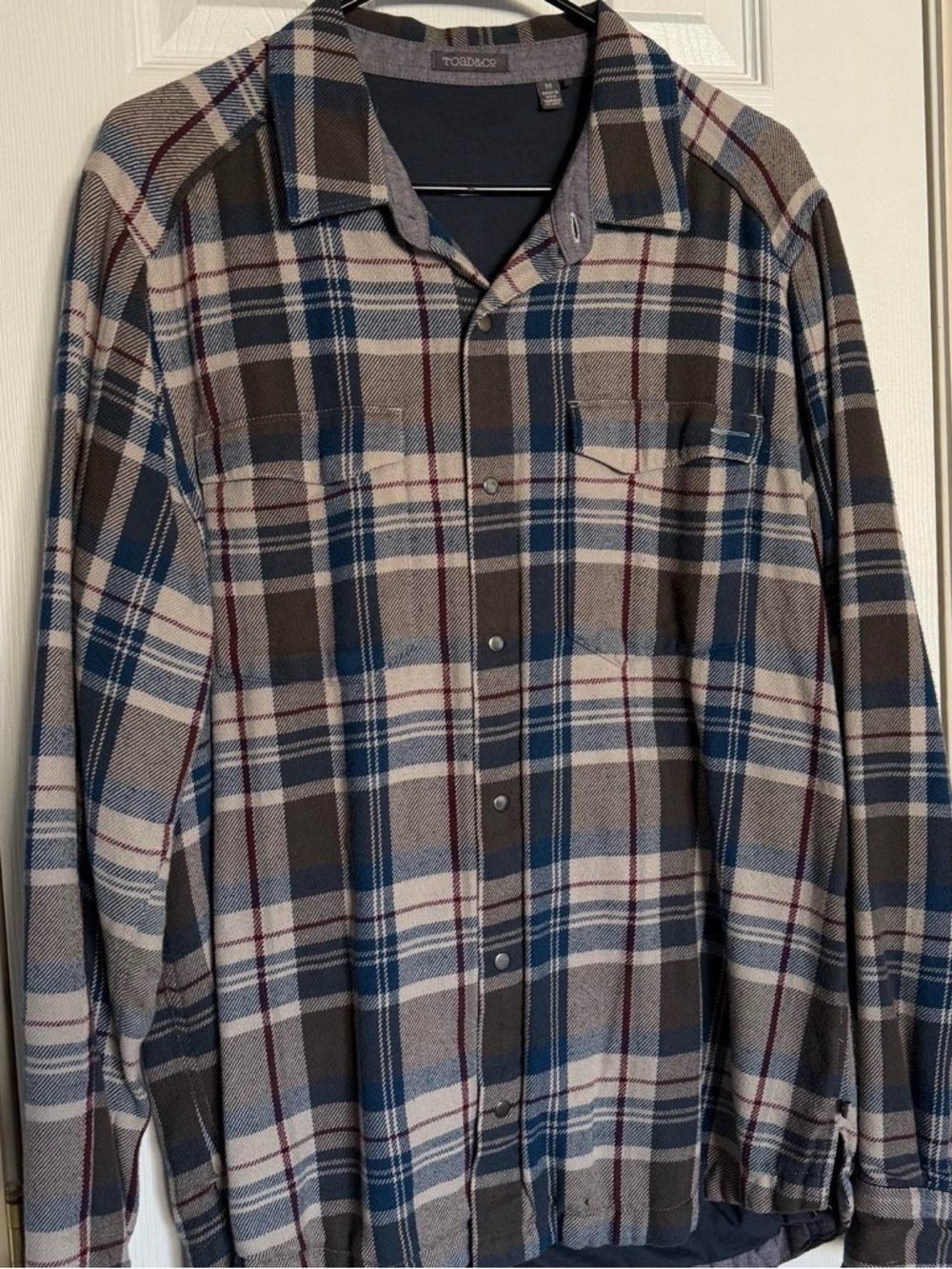 Toad&Co Men's Blue, Gray & Brown Plaid Button-Down Shirt